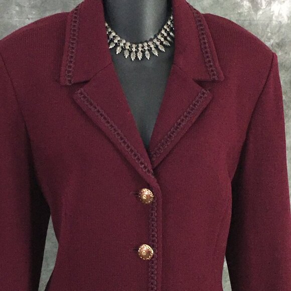 BEAUTIFUL st john collection knit burgundy jacket skirt suit size 10 12 - Picture 5 of 10